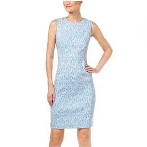 Calvin Klein Sky Blue and White Patterned Sleeveless Midi Dress